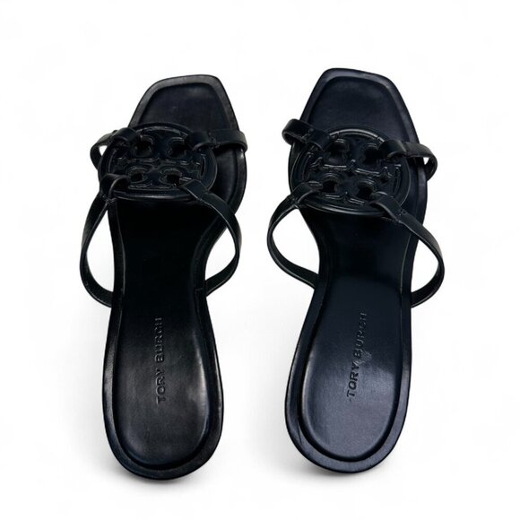 TORY BURCH Miller Bombé Embossed Logo Gold Kitten Heeled Sandal, Black, Size 6 - Picture 8 of 16